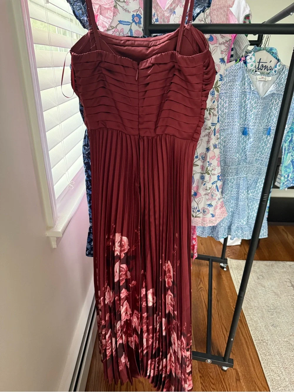 Abercrombie & Fitch Burgundy Floral Pleated Maxi Dress